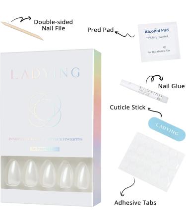 LADYING Moonlight Glitter Gel False Nails Short - 30 Nail Kit Glossy White Almond Press On Nails French Tip Pattern with Nail Glue - Women's Nail Art Set - Buy Online on GoSupps.com
