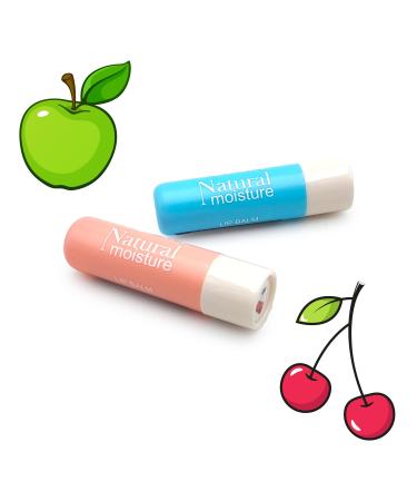 Leddy Living 2 pcs Burrocacao Lip Balm - 24H Moisturizing Balm with Cherry and Green Apple Flavors - Nourishes protects and repairs dry and chapped lips - Natural and delicate formula