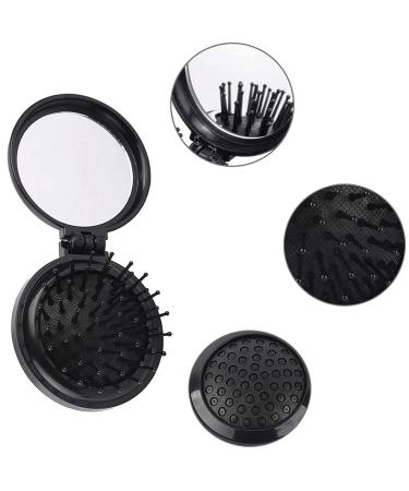 Serrale Folding Hair Brush Mini Round Comb with Mirror - Portable Travel Hairbrush for Women & Girls - Small Pocket Compact Comb for Gym, School, Camping - Black - Buy Online on GoSupps.com