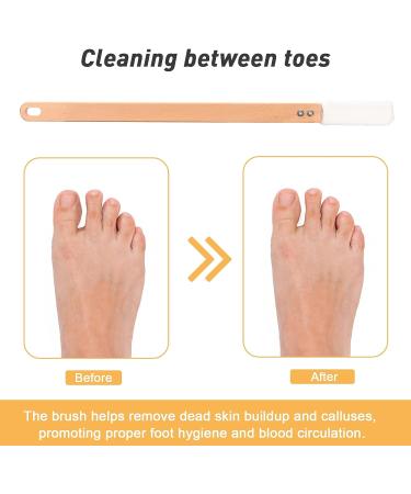 Long Wooden Handle Foot Towel Brush with 4 Reusable Covers - Exfoliating Foot Scrubber for Men and Women - 18 inches - Buy Online on GoSupps.com