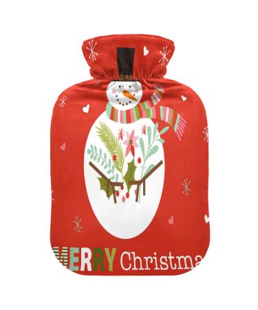 Hot water bottle with snowman motif with soft fleece cover 2 litre hot water bag for hot and cold compresses