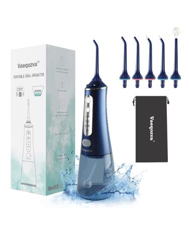 Cordless Water Flosser, Vaeqozva Portable Oral Irrigator for Teeth, Rechargeable Teeth Cleaner with 5 Jet Tips DIY Mode Waterproof 300ML Water Tank Dental Floss for Home and Travel Navy Blue