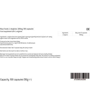 Now Foods L-Arginine 500mg Vegan Capsules - Lab-Tested Amino Acid Supplement for Vegetarians | Gluten-Free, Soy-Free, GMO-Free - Buy Online on GoSupps.com
