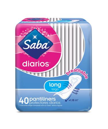 Saba Diarios Long Liners for Daily Use Absorbs in Seconds Breathable Feel Fresh and Comfortable All Day with Soft Topsheet (1 Packs of 40)