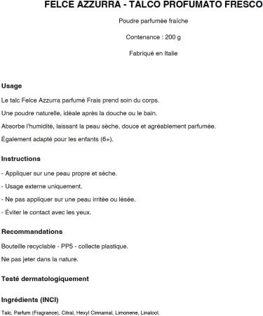 Straw Felce Azzurra Talc Fresco scented talc 200 g refreshing body powder for soft skin adult baby talc after shower care Made in Italy - Buy Online on GoSupps.com