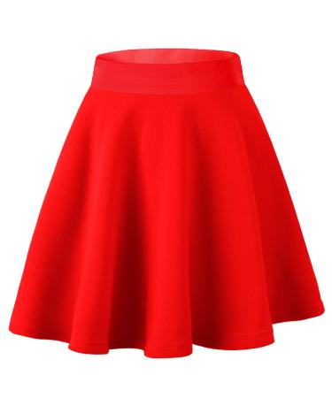 Dressever Women's Basic Versatile Stretchy Informal Casual Mini High Waist A-Line Tennis Skirt Dance Skirt M Red