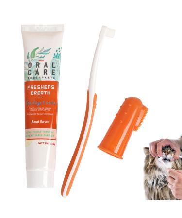 Oral Care Kit for Dogs | Fresh Breath for Dogs Oral Care Kit - Dog Toothbrush Toothpaste and Finger Brush Set Pet Toothbrush Kit for Cat and Dog Teeth Cleaning Shzons B: Beef Flavor