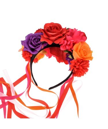 Floral Fall Day of the Dead Flower Crown Headband Rose Mexican Headpiece (Red Purple) - Buy Online on GoSupps.com