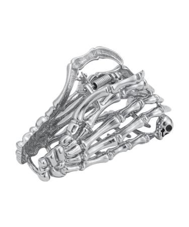 PLCPDM Hair Claw Clip Skull Claw Hair Clamps Punk Scary Ponytail Holder Catch Barrette Skeleton Hand Silver