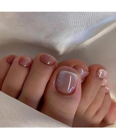 Short Press on Toenails Square Cat Polish Eye Toenails Press ons Glossy False Toe Nails with Glitter Designs Square Full Cover Glue on Toenails Extra Short Acrylic Stick on Toenails for Women Girl style7