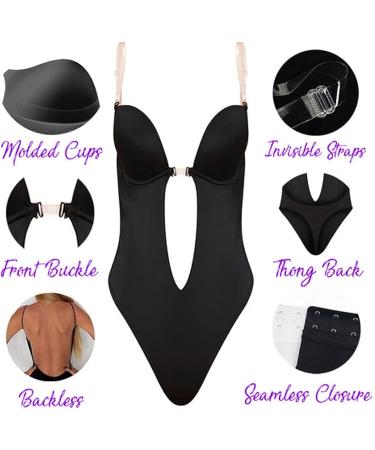 Women's Backless Shapewear Bodysuit - Seamless Plunge Bra & Thong for Backless Dresses | Black, X-Large - Buy Online on GoSupps.com