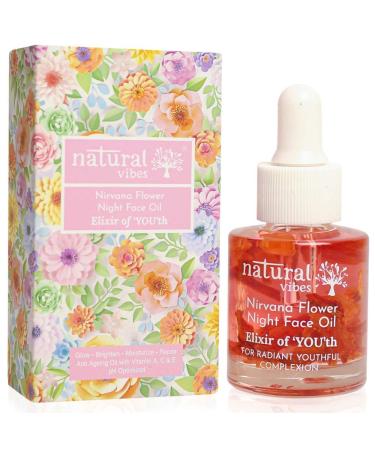 Natural Vibes - Anti Aging Nirvana Flower Night Face Oil 20ml- Elixir of You th with Vitamin A C & E