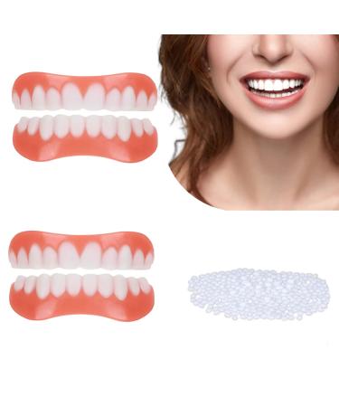 4 PCS Realistic Upper and Lower Veneer Cosmetic Teeth Matching Set,Fake Teeth for Women and Men,Confident Smile with Comfortable Fit and Temporary Fix