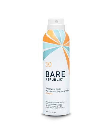 Bare Republic Mineral Sunscreen SPF 50 Sunblock Spray  Sheer and Non-Greasy Finish  Vanilla Coco Scent  6 Fl Oz