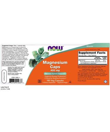 NOW Magnesium 400mg 180 Veg Capsules | Natural Muscle Relaxer & Energy Booster - Buy Online on GoSupps.com