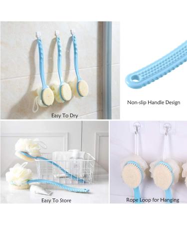 2-in-1 Shower Body Brush with Loofah Sponge & Bristles Back Scrubber - Exfoliating Bath Brush for Women and Men - Long Handle for Wet or Dry Use - Blue - Buy Online on GoSupps.com
