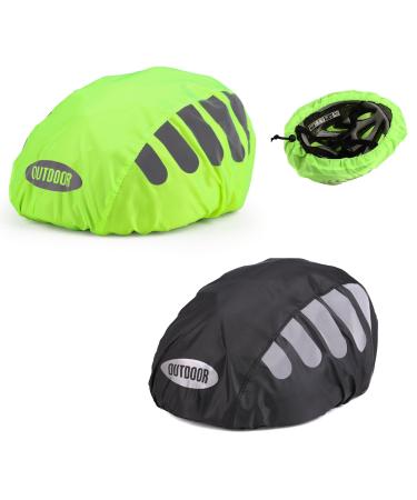 Vueinrg 2 pieces helmet cover bike helmet cover rain protection bicycle helmet rain cover reflective cover waterproof rain hood (black green)