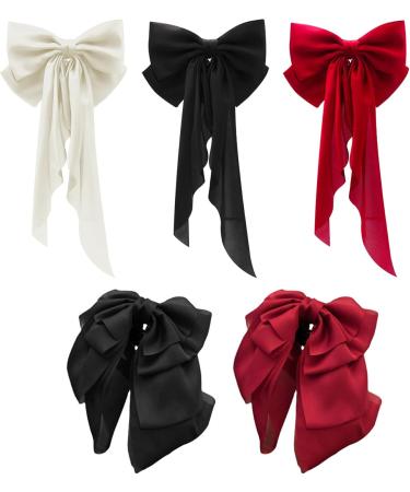 Hair Bows for Women Bows for Hair Ribbon Hair Clips 2PCS Black Red Hair Bow Satin Bow Hair Clips Large Silky Ribbon Bows Hair Accessories for Women Girls Short Type - Buy Online on GoSupps.com