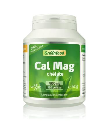 Greenfood Calcium + Magnesium, 400 mg, 100% Chelate - For Bones [Calcium], Teeth [Calcium], Nerves [Magnesium] - NO Artificial Additives, No Genetic Engineering, Vegan