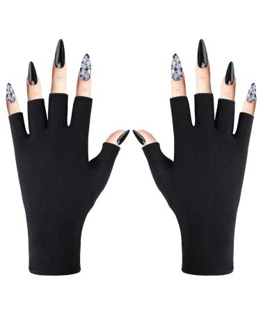 Molain Anti UV Gloves, Gel Manicures Glove, Professional Protection Fingerless Gloves for Manicures, Nail Art Skin Care UV Shield Gloves (Black)