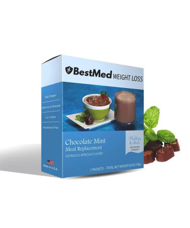 BestMed Weight Loss Chocolate Mint Pudding/Shake Mix - 7/Box | Gluten Free KETO Friendly Low Calorie Low Carb Vitamin Fortified Meal Replacement