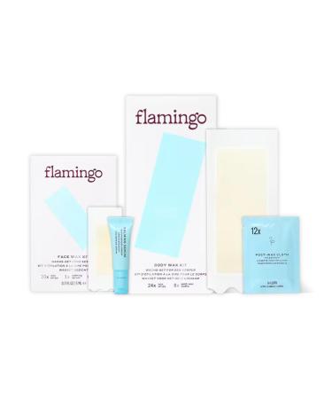Flamingo head to foot wax set-wax set for women with 24 wax strips for the body 20 wax strips for the face 12 cares for afterwards and 1 skin-calming serum depilatory wax - Buy Online on GoSupps.com