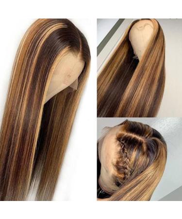 Lemoda 13x6 Ombre Highlight Lace Front Human Hair Wig 180 Density Pre Plucked Straight Brazilian Wig 4/27 20 Inch - Buy Online on GoSupps.com