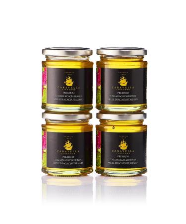 Caravella Fine Food - 4 x Italian Acacia Honey 250g - Light, Sweet - Pure Raw Unpasteurized Delicate Honey - 100% Italian - Natural Sweetener