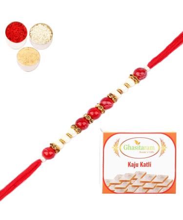Ghasitaram Gifts Rakhi for Brother Rakhis Online - 6349 Pearl Rakhi for My Brother with 200 GMS of Kaju katli Rakhi with 200 gms of Kaju katli