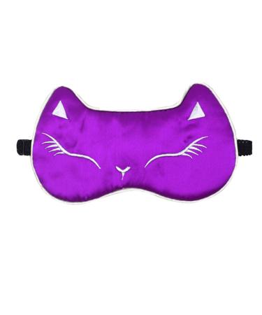 Sun Kea Women Girls Silk Eye Mask Cute Cat Sleeping Eye Cover for Shift Work Nap Blindfold(Purple)