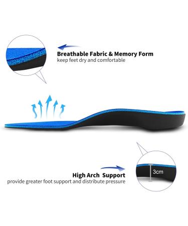 PCSsole Orthotic Arch Support Insoles for Flat Feet & Plantar Fasciitis | Men & Women (Size Men 8.5-9) - A-blue - Buy Online on GoSupps.com