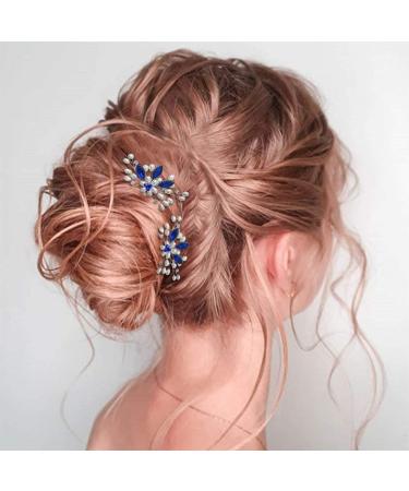 Casdre Pearl Bride Wedding Hair Pins - Silver Blue Crystal Bridal Accessories for Women (Pack of 2) - Buy Online on GoSupps.com
