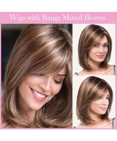 Bestung Short Mixed Color Synthetic Women Wig | Medium Length Natural Looking Hair Wigs in Light Brown and Light Blonde - Buy Online on GoSupps.com
