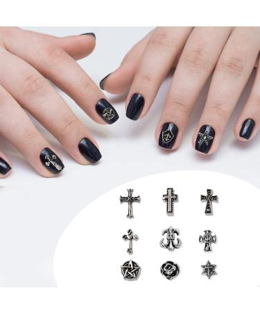 Punk Vintage Nail Charms Set - 72 Pcs 3D Cross, Stars, Hearts - Silver Chrome - DIY Nail Art Accessories for Women - Buy Online on GoSupps.com