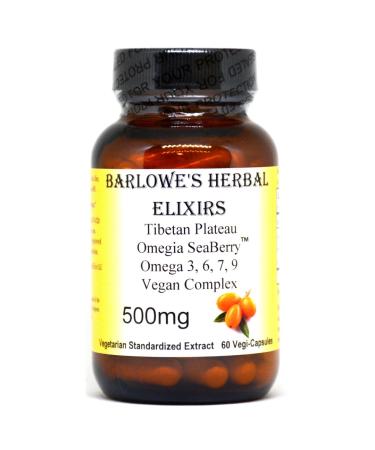 Barlowe's Herbal Elixirs Omegia Seaberry | Sea Buckthorn | Complete Omega 3, 6, 7, 9 Fatty Acids | 500mg Per Capsule | 60 Veggie Capsules | Glass Bottle | Stearate Free