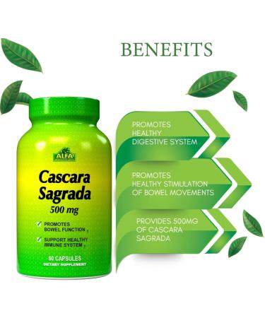 Alfa Vitamins Cascara Sagrada Herbal Supplement 500 MG - Digestive Support for Regularity & Colon Health - 60 Capsules - Buy Online on GoSupps.com