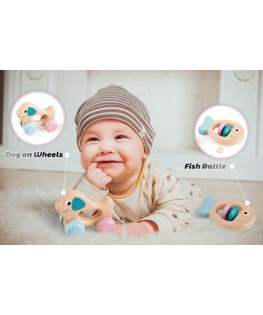 Hape Wooden Multi-Stage Sensory Gift Set | Rattle, Rolling Rattles, Teether | Montessori Toys for Babies and Toddlers - Buy Online on GoSupps.com