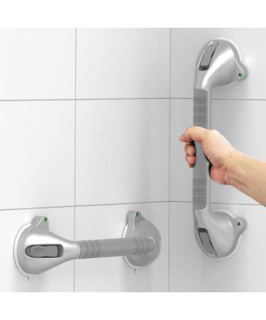 AmeriLuck 16.5inch Suction Bath Grab Bar with Indicators, Balance Assist Bathroom Shower Handle, Silver/Grey(Pack of 2) 16.5 Inch (Pack of 2)