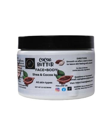 Naamg Beauty Cocoa Body Butter- Handmade Natural Butter for Body Face -Natural Cocoa Body Butter for Women Men- All Skin Types 12 oz