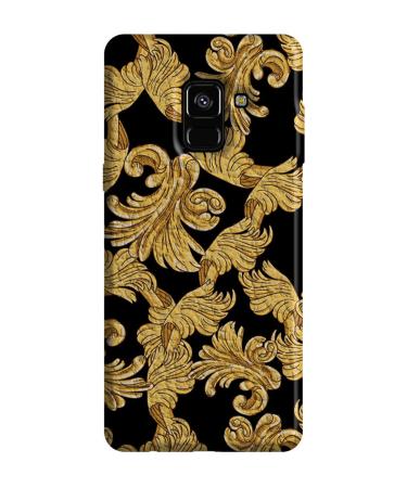 Soft TPU Case for Samsung A8 2018 057 Leather Black Elegant Liberty Leaves Gold Luxury