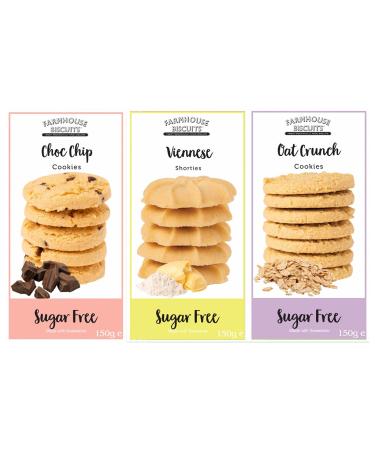 Farmhouse Biscuits Pack of 3 sugar free biscuits 150g, 1 Viennese shorty 150g, 1 oat bread 150g