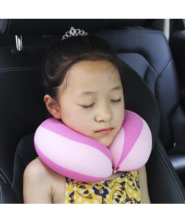 Kids Travel Pillow Toddler Chin Supporting Neck Pillow Baby Travel Pillow Safety Infant Head Neck Support for Car Seat Airplane Train Pushchair Child Soft Head Neck Pillow for Boys Girls 0-10 Years Pink