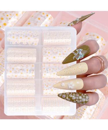 dinio 10 Rolls White Flower Nail Transfer Foils Nail Decals for Nail Art Spring Summer Floral Theme Nail Foil Transfer - Buy Online on GoSupps.com