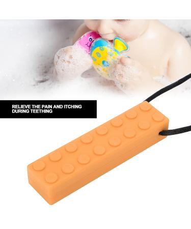 Silicone Building Blocks Baby Teether Necklace | Teething Stick Chew Pendant for Babies (Orange) - Buy Online on GoSupps.com
