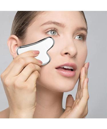 Premium Stainless Steel Gua Sha Facial Tools - Scraping Massage Tool for Face Eye & Neck - SUS304 Muscle Scraper for Smooth SPA Therapy - Silver - Buy Online on GoSupps.com