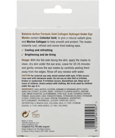 Balance Active Formula Gold & Marine Collagen Hydrogel Under Eye Masks (9 pack) Instantly Cool Refresh & Revive Tired-Looking Eyes. Cruelty Free. 1 count (Pack of 9) - Buy Online on GoSupps.com