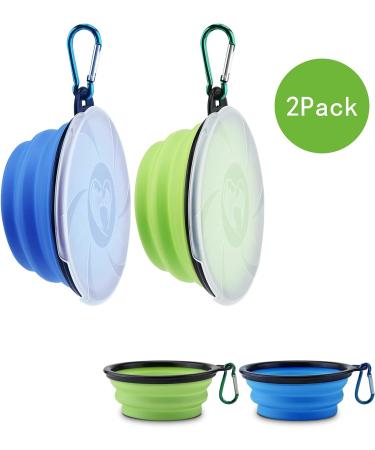 Portable Silicone Dog Bowls - Aoliandatong Foldable Travel Bowls with Lid & Hook - 2 Pack (450ml) - Ideal for Camping Trips & Walks - Buy Online on GoSupps.com
