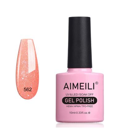 AIMEILI Gel Nail Polish Peach Glitter Shimmery Nail Gel Polish Sparkly Natural Gel Polish Soak Off U V LED Nail Lamp Gel Polish Nail Art Gel -562 10ml
