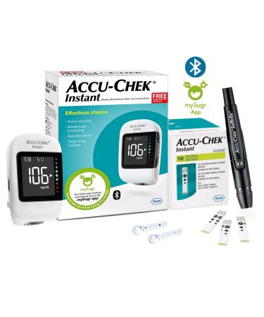 Accu-Chek Instant glucometer with 10 Test Strips Free (White)