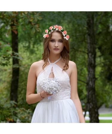 TOOBIT Boho Floral Crown Headband - Artificial Foam Pink Roses Hair Accessories for Women, Bridesmaids, and Bridal Parties - Buy Online on GoSupps.com